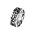 Vintage titanium steel ring featuring black wave totem engraving and beaded edge detail - Wisteria Pattern (8MM Black Oil)