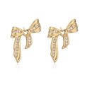 18K gold plated bow earrings with sparkling crystal accents and heart cutout - Hollow Heart Bow