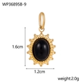 Vintage-Anhänger aus Gold-Titanstahl mit ovalem schwarzen Naturstein und Sonnenstrahl - Schwarz
