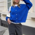 Gilet en maille bleue pour femme avec boutons blancs et coupe décontractée - S / Bleu
