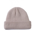 Classic knitted oatmeal beanie for women featuring a minimalist ribbed cuff design - One Size / Beige