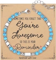 4mm sky blue turquoise bead bracelet with silver metal charms on a gift display card - Awesome Card Style / With Card / Turquoise