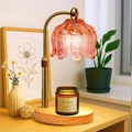 Vintage electric candle warmer lamp with pink tulip glass shade and round wood base - Rotary Dimming Plug (us Standard) / Mz-025 Light Pink + Round Walnut Color + Round Head Lifting Model
