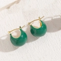 Elegant green enamel half-hoop earrings with gold-plated finish for a luxury look - Round Green
