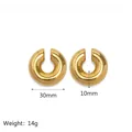Detail view of 30mm gold hollow C-shape earrings with polished vacuum plated finish - Large Hollow C-Shape Hoop Earrings / Gold