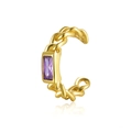 Gold twisted chain ear cuff with a rectangular purple gemstone on a white background - Purple Zirconia - Gold Plated