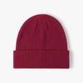 Minimalist solid burgundy ribbed knit beanie for men and women with wide fold-up cuff - Burgundy