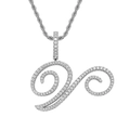Detail of hip-hop silver V-letter pendant with pavé cubic zirconia and rope chain - Letter V / Silver (Pendant Only)