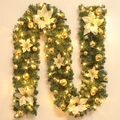 2.7m artificial Christmas garland with gold ornaments and warm white LED lighting - 2.7M Gold Flower With Lights