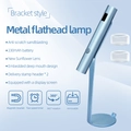 Detail view of the blue handheld UV nail lamp showing silicone head and charging display - Blue (Metal Rechargeable Line Lamp With Stand 03)