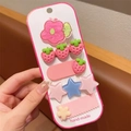 Kids hair clips set with acrylic strawberry and flower patterns on display card - Five-Piece Set / Pink