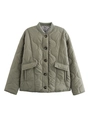 Detalle de chaqueta acolchada verde oliva con cuello acanalado y forro de leopardo - S / Verde Grisáceo