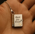 Silver book locket necklace with gold heart and Best Sis Ever engraving on palm - 68 Two-tone Best Sister Style