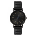Minimalist all-black quartz watch with golden indices and 3D geometric silicone strap - Black