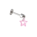 Kraakbeen stud met roze zirkonia ster hanger en zilverkleurige metalen afwerking - 0.8*6mm Platte Achterkant Staaf / Roze (Per stuk)