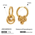 Golden stainless steel hoop earrings with five hanging charms and dimensions - Gold Stacked Hoop Earrings JDE2405019