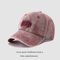 Casquette de baseball en denim rouge délavé avec broderie DYC et détails usés vintage - Enfant 54cm / Rouge Pastèque