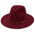 Detailed view of the dark red wool felt fedora featuring a brown leather decorative band - M (56-58cm) / Burgundy