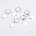 Set of 5 classic silver star charms with rings for hair braids or DIY jewelry - Pentagram / Silver