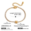 Gold stainless steel tennis bracelet with sparkling zircons and K-letter charm pendant - Letter K (JDB0305011-K)