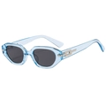 Retro geometric light blue sunglasses with black lenses and gold metal hinge accents - Blue Frame Gray Lens