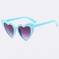 Light blue heart sunglasses with sparkling rhinestones and gradient purple lenses - Lake Blue Frame Double Grey Lens