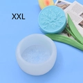 Top view of XXL circular silicone mold and a light blue peony soap flower on blue background - Size XXL / Peony Floral Pattern