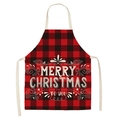 Christmas red and black buffalo plaid apron with Merry Christmas print and beige straps - A27-Red Black Plaid Vintage Blessings