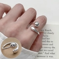 Verstellbarer silberner offener Ring mit Kugel- und Tropfenenden im schicken Punk-Stil - Einstellbar Offen / Kugel & Drop Offener Stil (JZ5203)