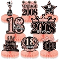 18th birthday rose gold honeycomb centerpieces with black and glitter accents, 8-piece set - 18th Birthday Style / 9 Pieces Set / Rose Gold