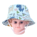 Detail of baby sun hat featuring blue dinosaur print and white elastic chin strap - 50cm / Lake Blue Dinosaur
