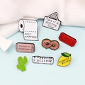8-piece set of trendy enamel alloy pins featuring fun lemon and cactus designs - FF032 (8pcs Set)