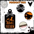 Detail of Halloween wooden sign with Witch Please text, bat icons, and plaid bow decor - 13.5x25cm / Without Hook Style