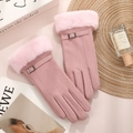 Pink faux suede winter gloves for women with plush cuffs and touchscreen fingertips - Single Line Fur Cuff / Pink