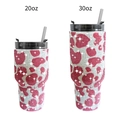 Glittery rhinestone vacuum tumblers with red hearts in 20oz and 30oz sizes with straws - Red Cow Print