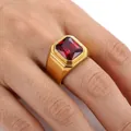 Men's 18K gold plated stainless steel eagle ring with square red AAA zircon stone - US 8 / Gold Square Red Stone (RC-321)