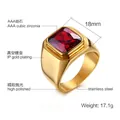 Men's 18K gold plated stainless steel eagle ring with square red AAA zircon stone - US 8 / Gold Square Red Stone (RC-321)