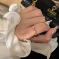 Vintage style gold open ring with heart-shaped pink and clear crystals for women - Gold Heart Gemstone Pink and White Alternating Ring Style (J6058)