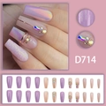 Set de uñas postizas D714 con degradado púrpura aurora, pedrería y purpurina - Estilo de Diamantes de Imitación Apilados Púrpura Taro Aurora (D714)