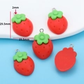 Red resin strawberry pendants with green leaves for DIY jewelry making 29.5mm - Style F/2.3g