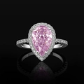 Sparkling pear-cut pink zircon ring with halo diamond setting on a silver band - US 5 / Pink