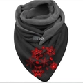 Detail of black fleece scarf featuring shiny red snowflakes and stars with metal buckle - 150*75cm / Black Glitter Snowflake (Image 3)