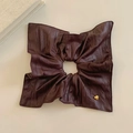 Dark brown faux leather square scrunchie with a small gold heart charm detail - Burgundy Faux Leather Square