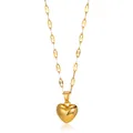Detailed view showing 10mm gold heart pendant size and adjustable 38+7cm chain length - Gold 3D Heart