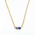 Gold stainless steel birthstone necklace featuring a rectangular blue zircon pendant - September Necklace - Sapphire Blue