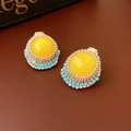 Boucle d'oreille vintage avec pierre en résine jaune et strass colorés dorés - 74# Tige en Argent - Boucles d'Oreilles en Zircon Multicolore Rétro Doré