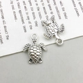 Macro detail of antique silver turtle pendant showing shell texture and jump ring - 1Pc Antique Silver Sea Turtle 12*19mm