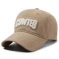 Khaki baseball cap featuring white 3D letter embroidery and adjustable cotton twill strap - Adjustable / Deep Beige