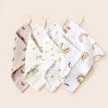 Set of 4 soft cotton muslin baby washcloths with rainbow patterns and hanging loops - Rainbow and Floral Style