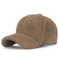 Brown teddy fleece baseball cap for autumn winter with warm minimalist texture - Adjustable / Light Coffee